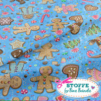 Bine Brändle 100% Baumwolle "Lebkuchenmännchen blau klein" 0,5m x 155cm Bine Brändle 100% Baumwolle "Lebkuchenmännchen blau klein" 0,5m x 155cm
