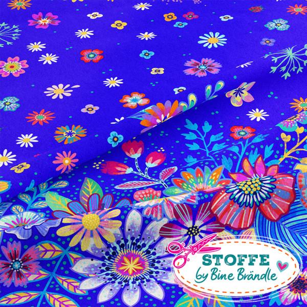 Bine Brändle Bade-Lycra "Blumenmeer dunkelblau" 1 m x 150cm