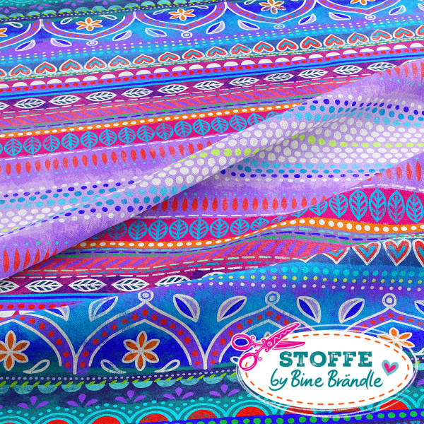 Bine Brändle Bade-Lycra "Boho-Bordüre lila" 0,5 m x 150cm