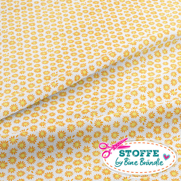 Bine Brändle Jersey "Gänseblümchen gelb auf weiß" 0,5m x 155cm