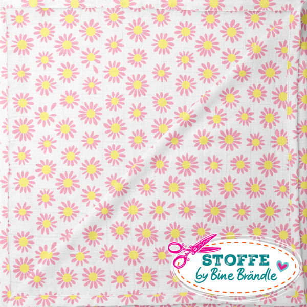 Bine Brändle Sommersweat "Gänseblümchen rosa auf weiß" 0,5m x 155cm
