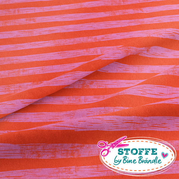 Bine Brändle Jersey "Kritzelstreifen rosa-orange" 0,5m x 155 cm