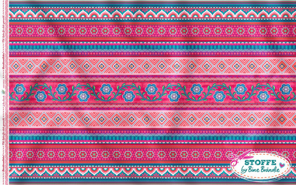 Bine Brändle Bio-Musselin "Bordürenliebe rot" 1m x 135cm