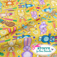 Bine Brändle Sommersweat "Osterhasen gelb klein" 0,5m x 155 cm Bine Brändle Sommersweat "Osterhasen gelb klein" 0,5m x 155 cm