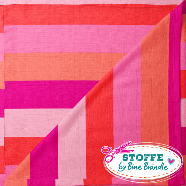 Bine Brändle Bio-Musselin "Fette Streifen rosa-rot" 0,8m x 135cm