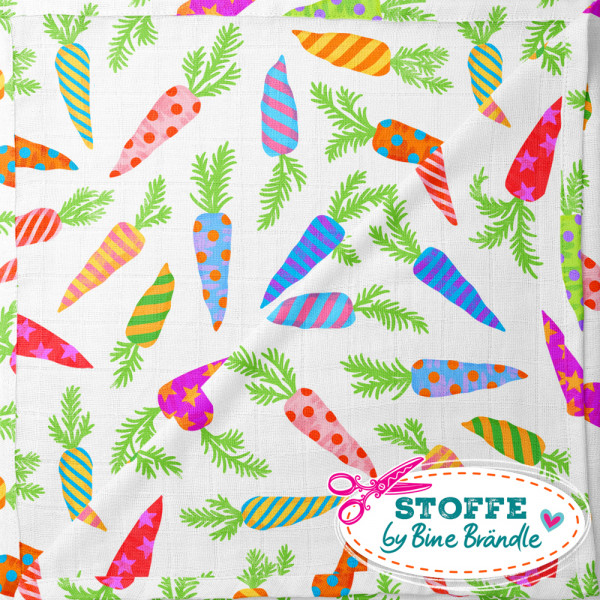 Bine Brändle Bio-Musselin "bunte Karotten 0,5m x 155 cm" Kombistoffe 