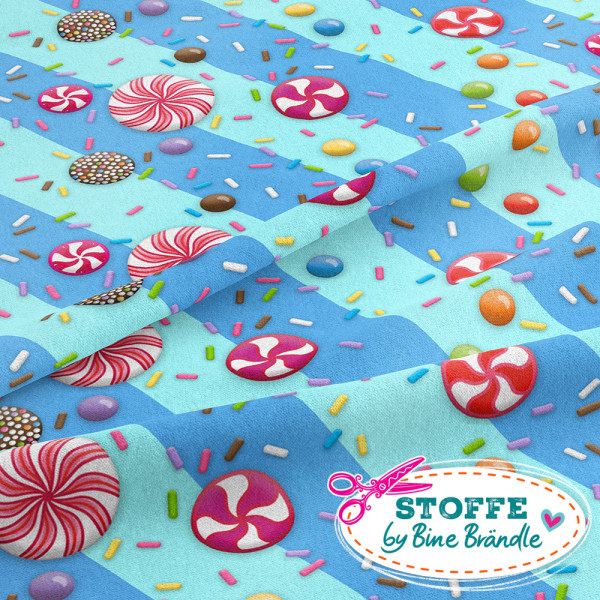 Bine Brändle 100% Baumwolle "Elfen-Candystreifen eisblau" 0,5m x 155cm