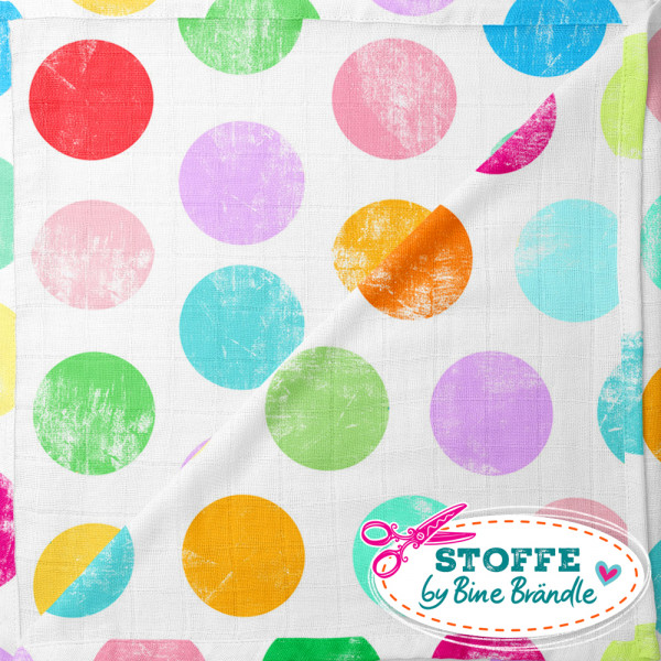 Bine Brändle Bio-Musselin "Fette Punkte bunt" 0,5m x 135cm