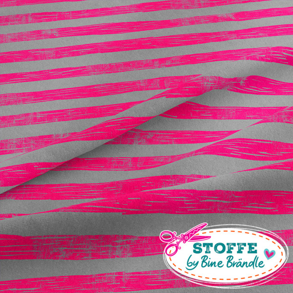 Bine Brändle Baumwolle "Kritzelstreifen pink-grau" 0,5m x 155 cm