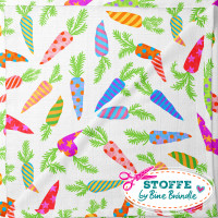 Bine Brändle Bio-Musselin "bunte Karotten 0,5m x 155 cm" Kombistoffe  Bine Brändle Bio-Musselin "bunte Karotten 0,5m x 155 cm" Kombistoffe
