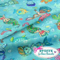 Bine Brändle 100% Baumwolle  Kombistoffe "Nixenbande blau" 1m x 155 cm Bine Brändle 100% Baumwolle  Kombistoffe "Nixenbande blau" 1m x 155 cm