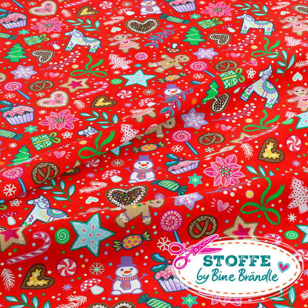Bine Brändle 100% Baumwolle Weihnachtskonfetti rot 0,5 m x 155 cm 