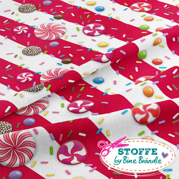 Bine Brändle Jersey "Elfen-Candystreifen rot-weiß" 0,5m x 155cm