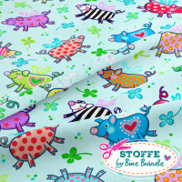 Bine Brändle Jersey "Glücksschweine türkis" 1m x 155cm Bine Brändle Jersey "Glücksschweine türkis" 1m x 155cm