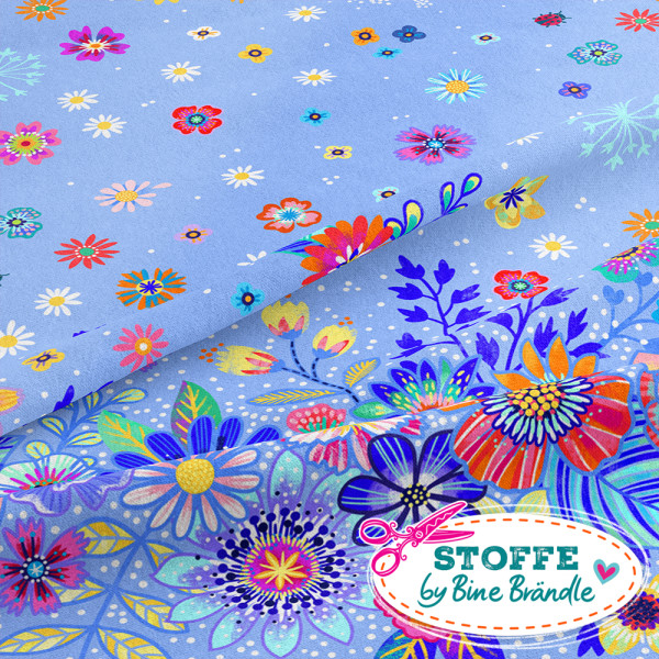 Bine Brändle Bade-Lycra "Blumenmeer hellblau" 1 m x 150cm