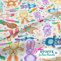 Bine Brändle Jersey "Osterhasen weiß klein" 0,5m x 155 cm Bine Brändle Jersey "Osterhasen weiß klein" 0,5m x 155 cm