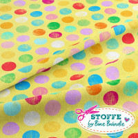 Bine Brändle 100% Baumwolle "Fette Punkte Bunt auf Gelb" 0,5m x 155cm Bine Brändle 100% Baumwolle "Fette Punkte Bunt auf Gelb" 0,5m x 155cm