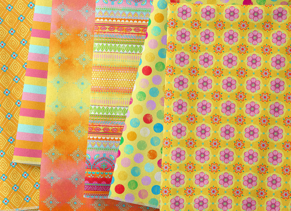 Bine Brändle Restepaket Baumwolle gelb orange Patchwork Stoffschnäppchen