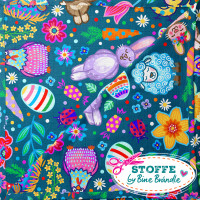 Bine Brändle Bio-Musselin "Osterkonfetti petrol 0,5m x 155 cm" Kombistoffe  Bine Brändle Bio-Musselin "Osterkonfetti petrol 0,5m x 155 cm" Kombistoffe