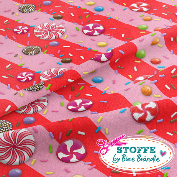 Bine Brändle 100% Baumwolle "Elfen-Candystreifen rosa-rot" 0,5m x 155cm